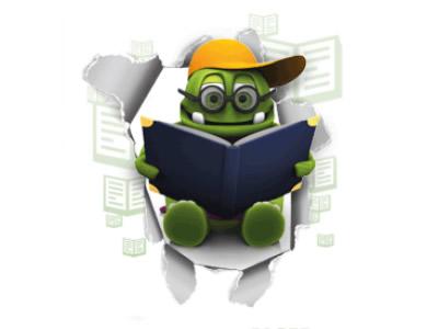 Das Zeitungsmonster Kruschel liest in einem Buch