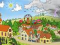 Ein Gewitter zieht über einem Dorf auf Klingende Welt